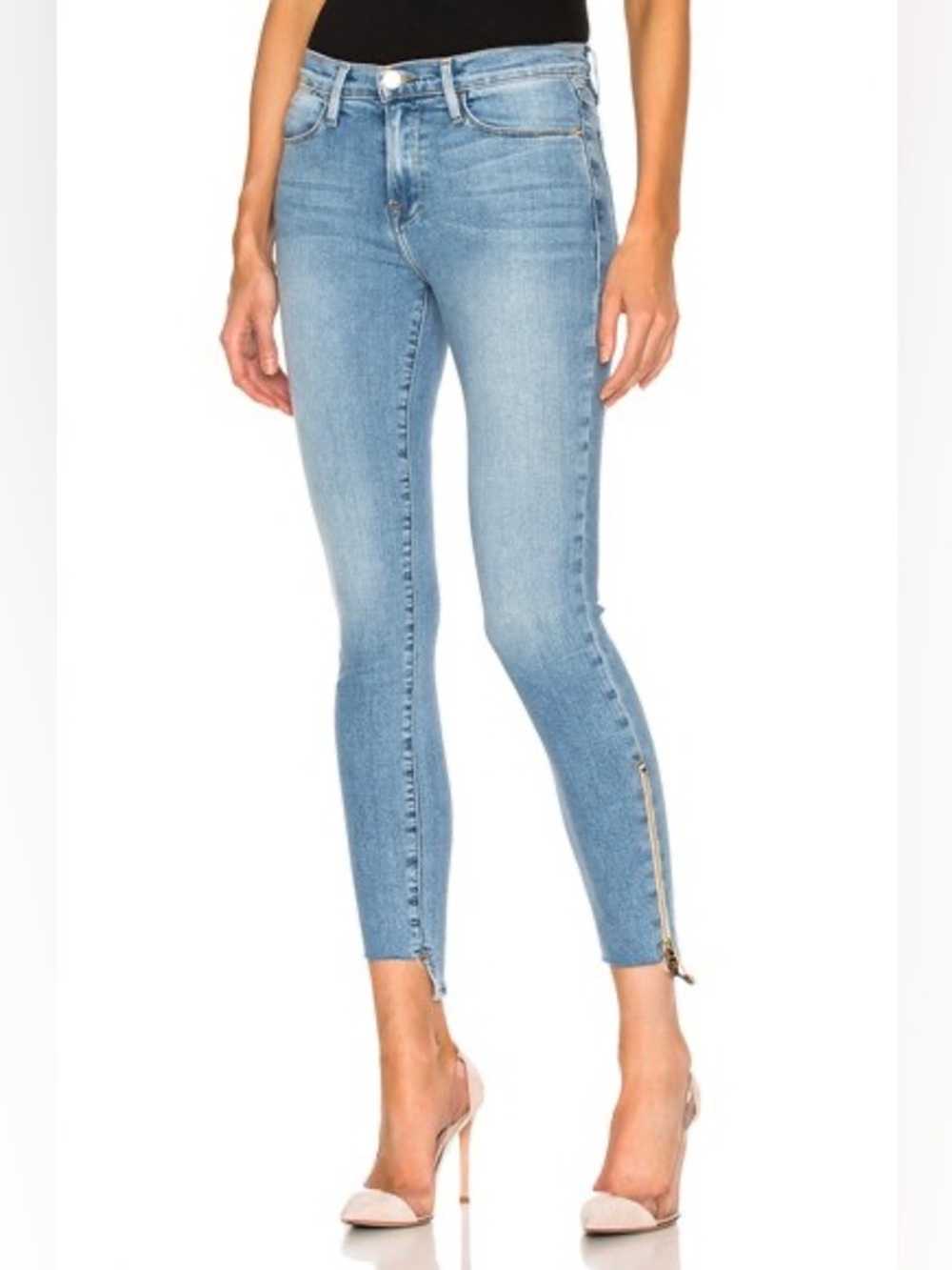 Frame Le High Skinny Jean in Jackson with Stagger Zipper Ankles
